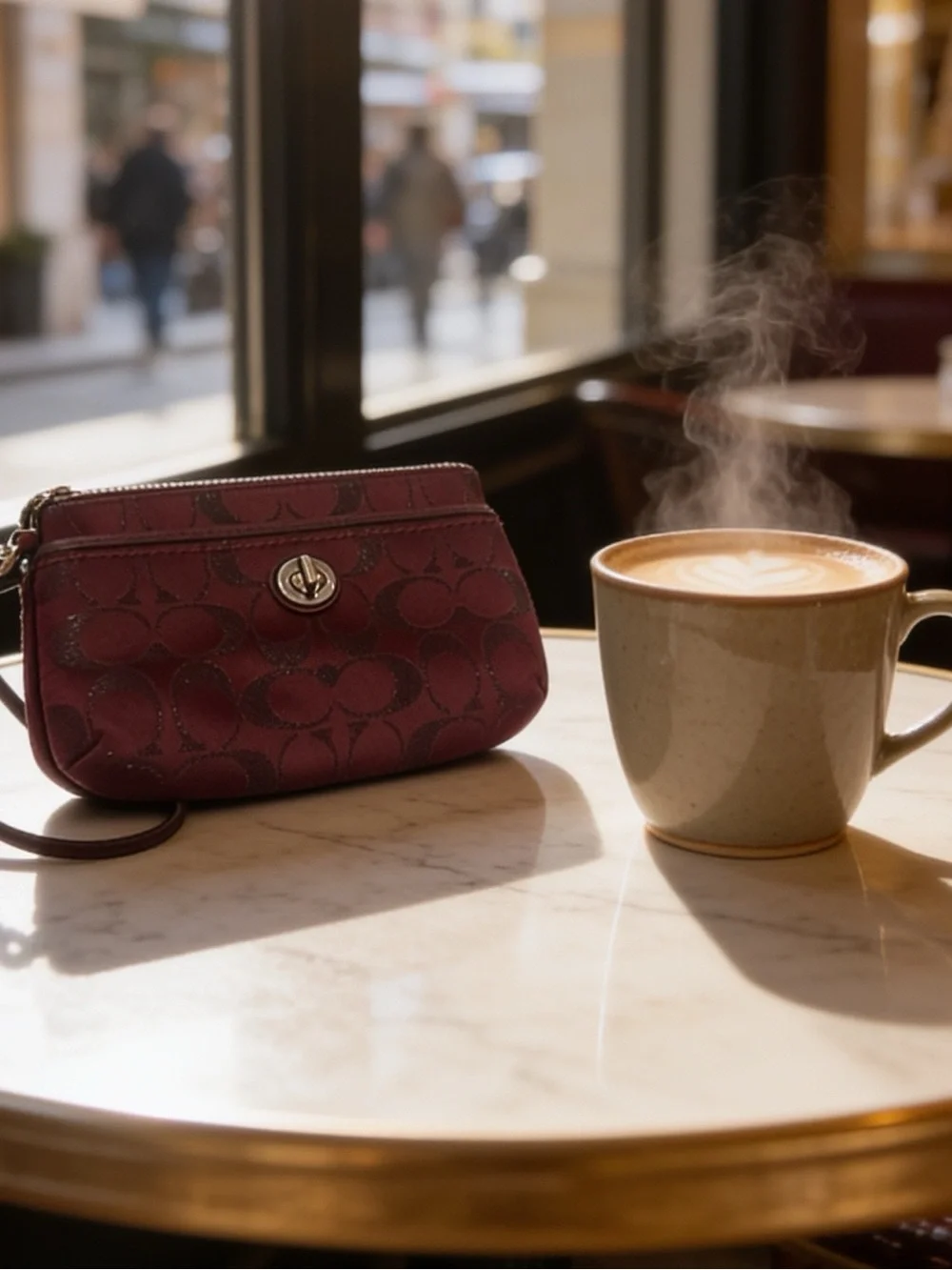 Coach Burgundy Metallic Sateen Turnlock Wristlet/Clutch Shimmer Jacquard Fabric